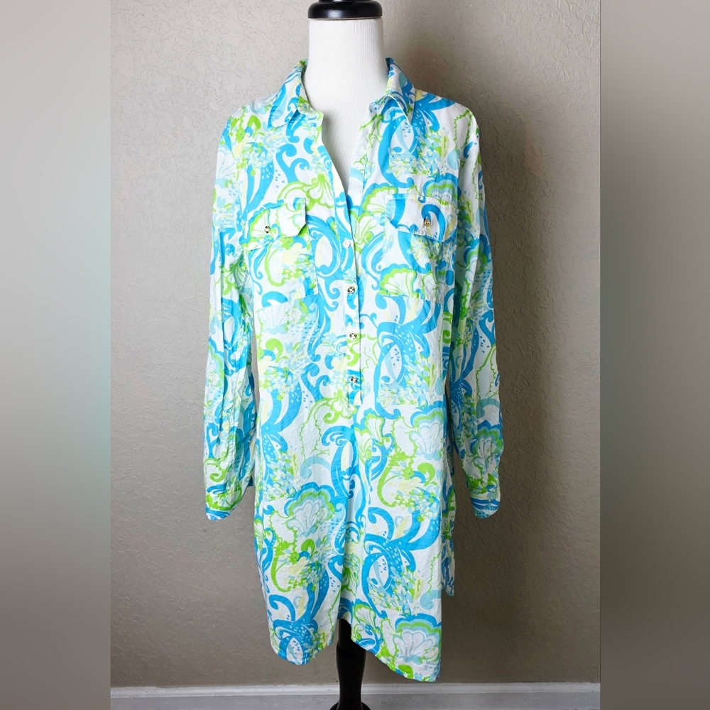 Lilly Pulitzer Captiva Crystal Coast Tropical Print Swimsuit Cover Up Size M